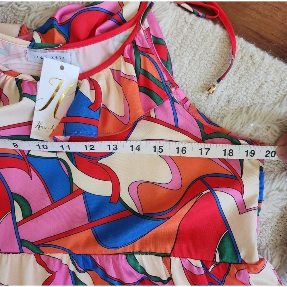 NWT Lida Kate Abstract Psychedelic Tiered Maxi Dress in Pink Multi Color Large - Picture 4 of 9
